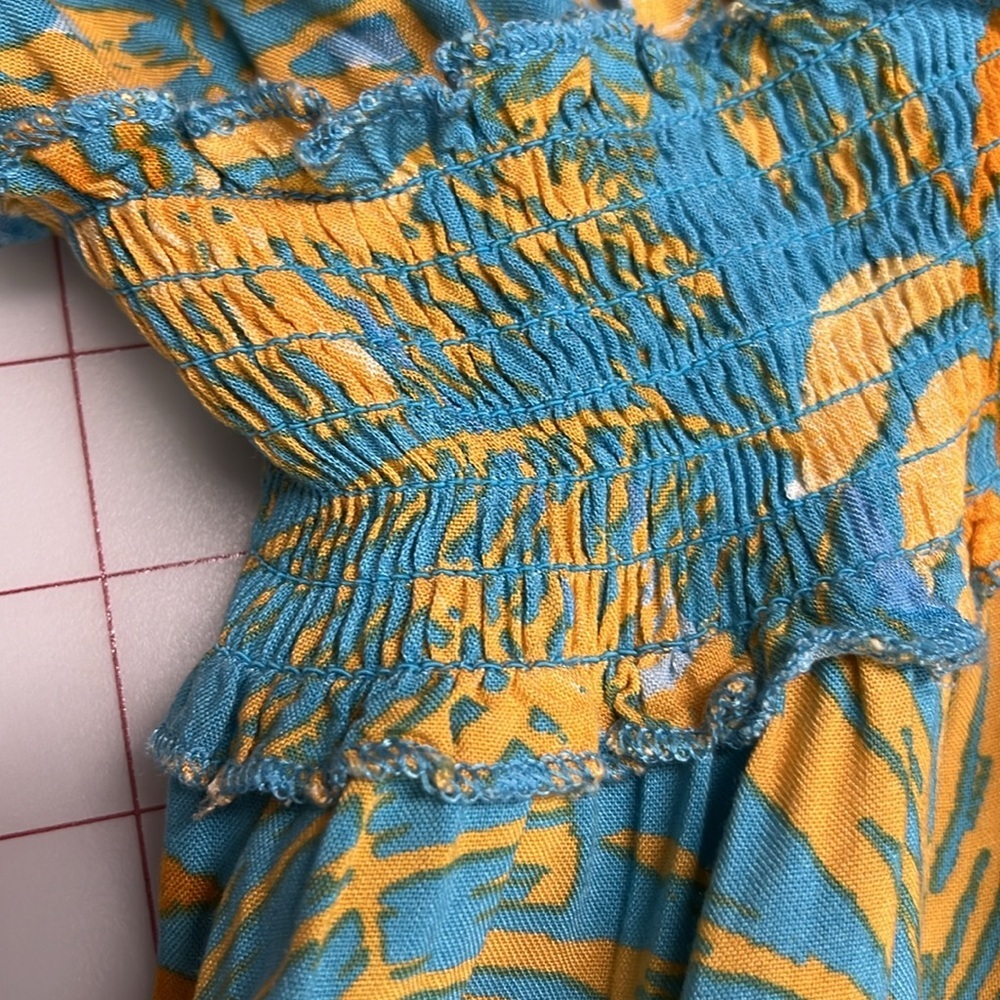 BLUE ISLAND Resort Pool Palm Print Double V Cap SLV Smock Waist Cover Up Dress M - Picture 5 of 15